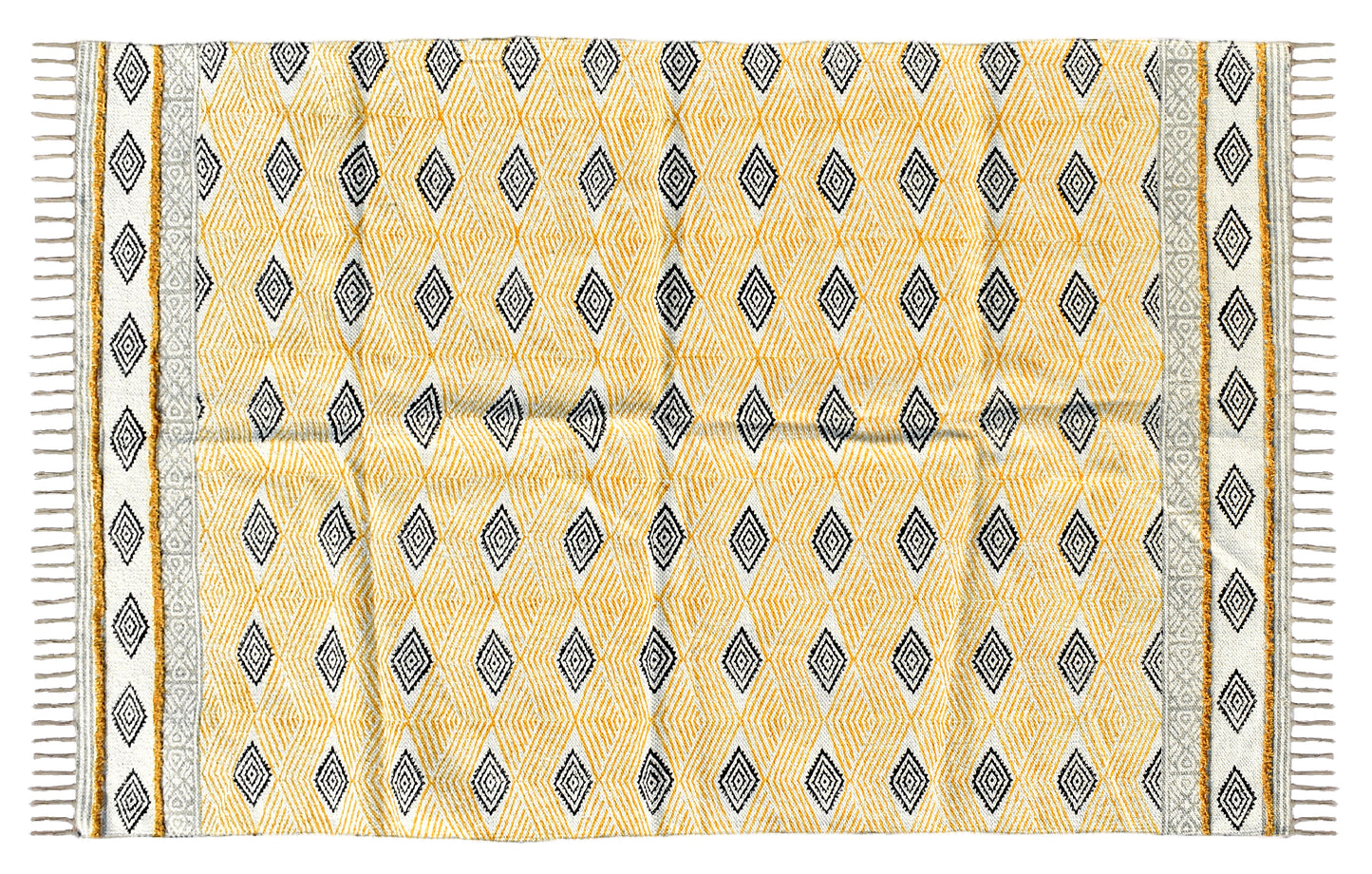 5x8 Feet Indian Cotton Rug Yellow Gold Rug Handmade Cotton Tuft Rug Indoor Patio Rug Outdoor Wall Hanging Rug Hand Block Print Rug