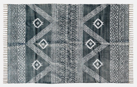 3x5 Ft Small Cotton Dhurrie Block Print Rug Turkish Rug Geometric Rug Black Grey Color Rug Anatolian Rug Tribal Rug Rug For Bedroom