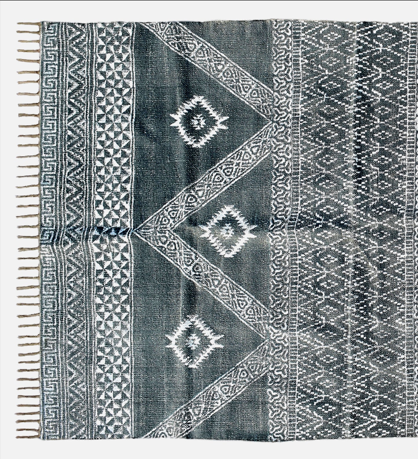 3x5 Ft Small Cotton Dhurrie Block Print Rug Turkish Rug Geometric Rug Black Grey Color Rug Anatolian Rug Tribal Rug Rug For Bedroom