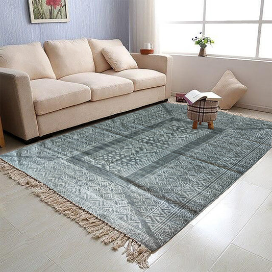 4x6 Feet Hand Block Printed Area Rug Handmade Cotton Rug Indoor/Outdoor Rug Patio Rug Bedroom Rugs Dhurrie Rug Gift To Dad Flat Weave Rug