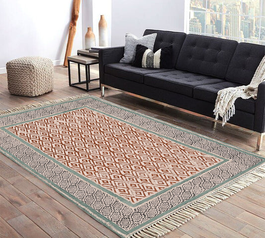 Indian cotton rug Block print rug Handmade rug Large area rug Bedroom rug Handwoven cotton rug, Rugs for living room, 9x12 Feet