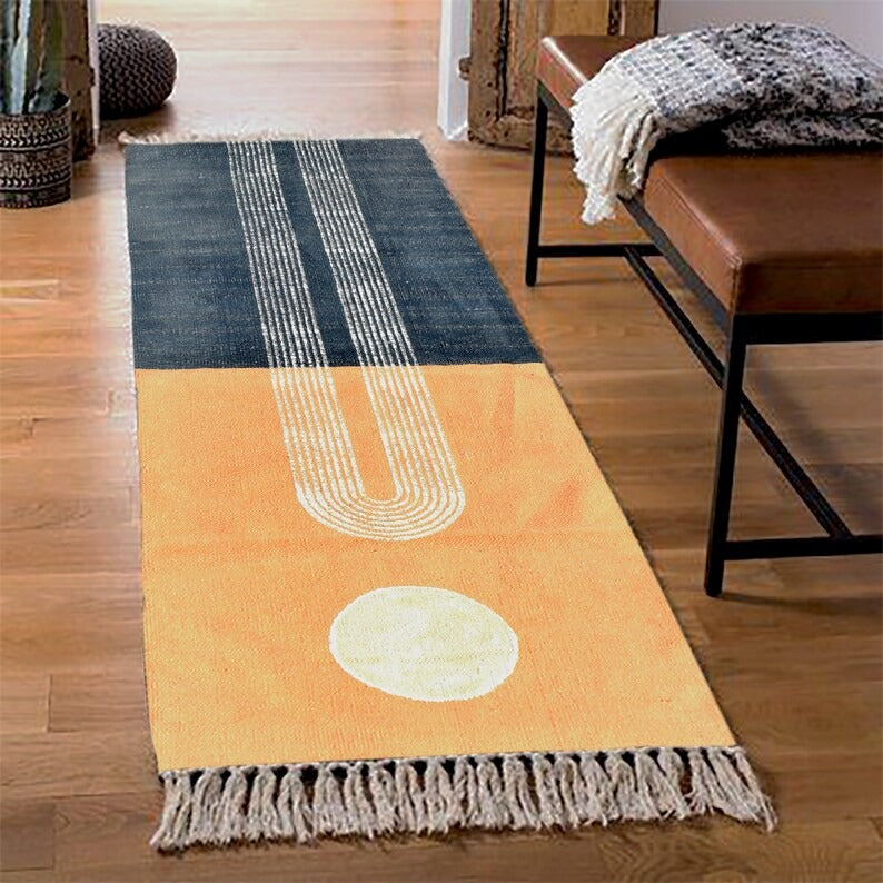 6x9 Feet Indian cotton rug Hand block print rug Dhurrie rug Flatweave rug Bedroom rug Indoor rug Outdoor patio rug