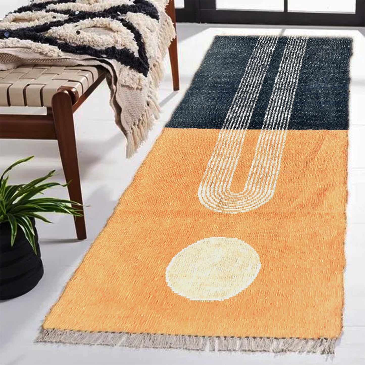 6x9 Feet Indian cotton rug Hand block print rug Dhurrie rug Flatweave rug Bedroom rug Indoor rug Outdoor patio rug