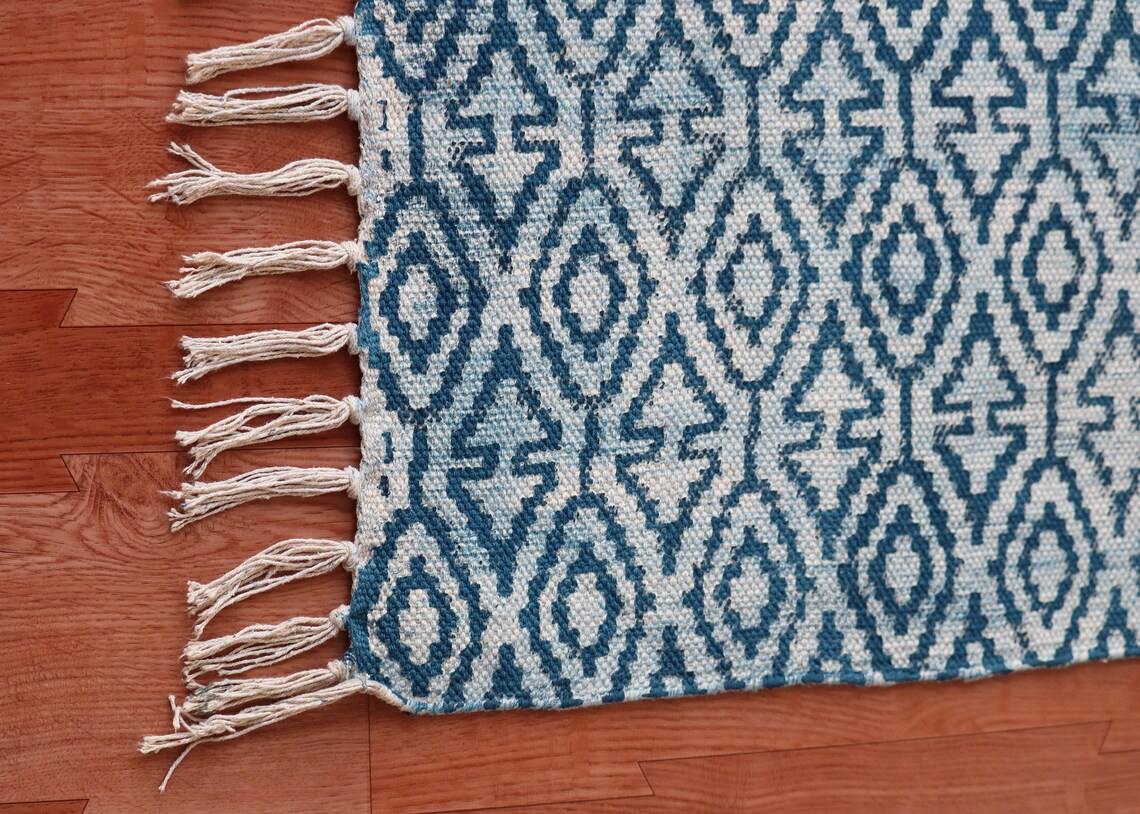 2' 5' Ft Handmade Block Print Cotton Rug Custom Size Rug