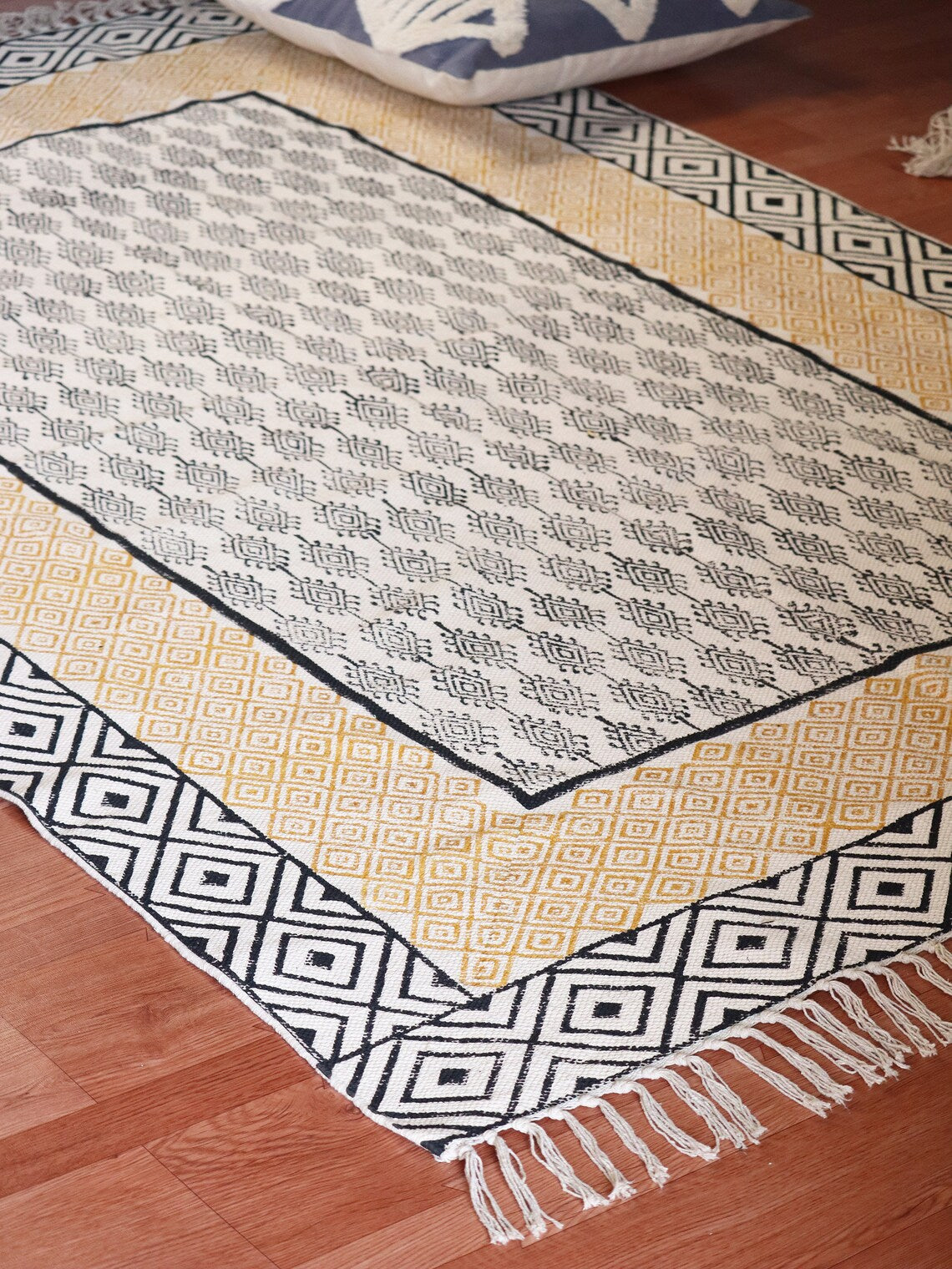 Cotton Geometric Rug | Indian Rugs | Outdoor Rug | Patio Rug | Block Printed Rug | Vintage Rug | Kitchen Rugs 6x9 rug | flower rug