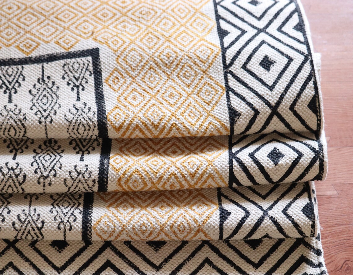 4X6 Area Rug Handmade Rug Indian Rug Hand Block Print Rug Yellow color rug Outdoor Indoor Rug Navajo Kilim Rug Boho Rug