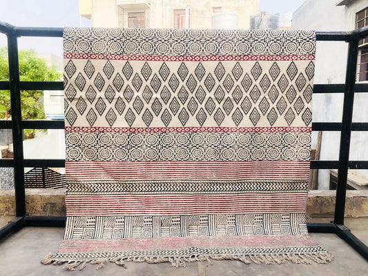 3x5 Feet Small Cotton Rug Outdoor Kilim Rug Kitchen Rug Geometric Rug Home Decor Rug Washable Cotton Rug Block Printed Fabric, Entryway Rug