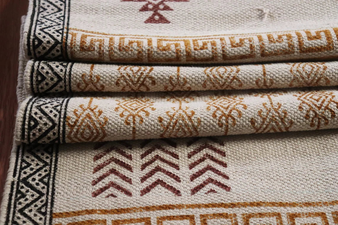 6x9 Feet Indian Cotton Rug Hand Block Print Rug Dhurrie Rug Boho Rug Patio Rug, Bohemian Kilim Rug, Kitchen Rug, Outdoor, Indoor Area Carpet