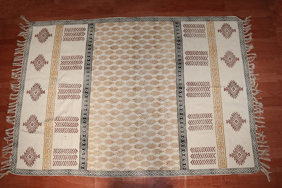 8x10 Feet Handmade Cotton Area Rug 8x10 Feet Floor Rugs Handwoven Dhurrie Bohemian Flatweave Kilims Dinning Room Rug