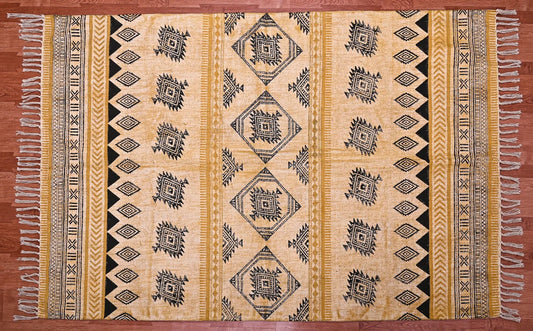 Bronze yellow cotton area durries Indian handmade woven floor rug Kitchen dining living room carpet Garden yoga mat 4x6 5x8 10x14 feet