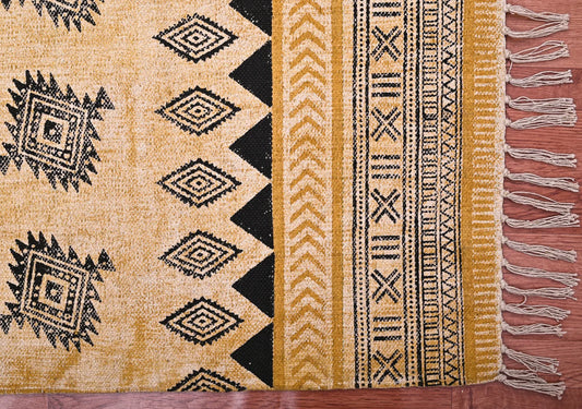 5x7 Ft Indian cotton dhurrie small vintage rug Pure Cotton rug Home Décor Rug Block Printed Handwoven Rug Bohemian rug, Yellow Custom Rug