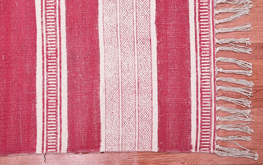 Red Maroon Cotton Rug Hand Block Print Rug Handmade Rug Custom size rug, 100 Cm x 280 Cm