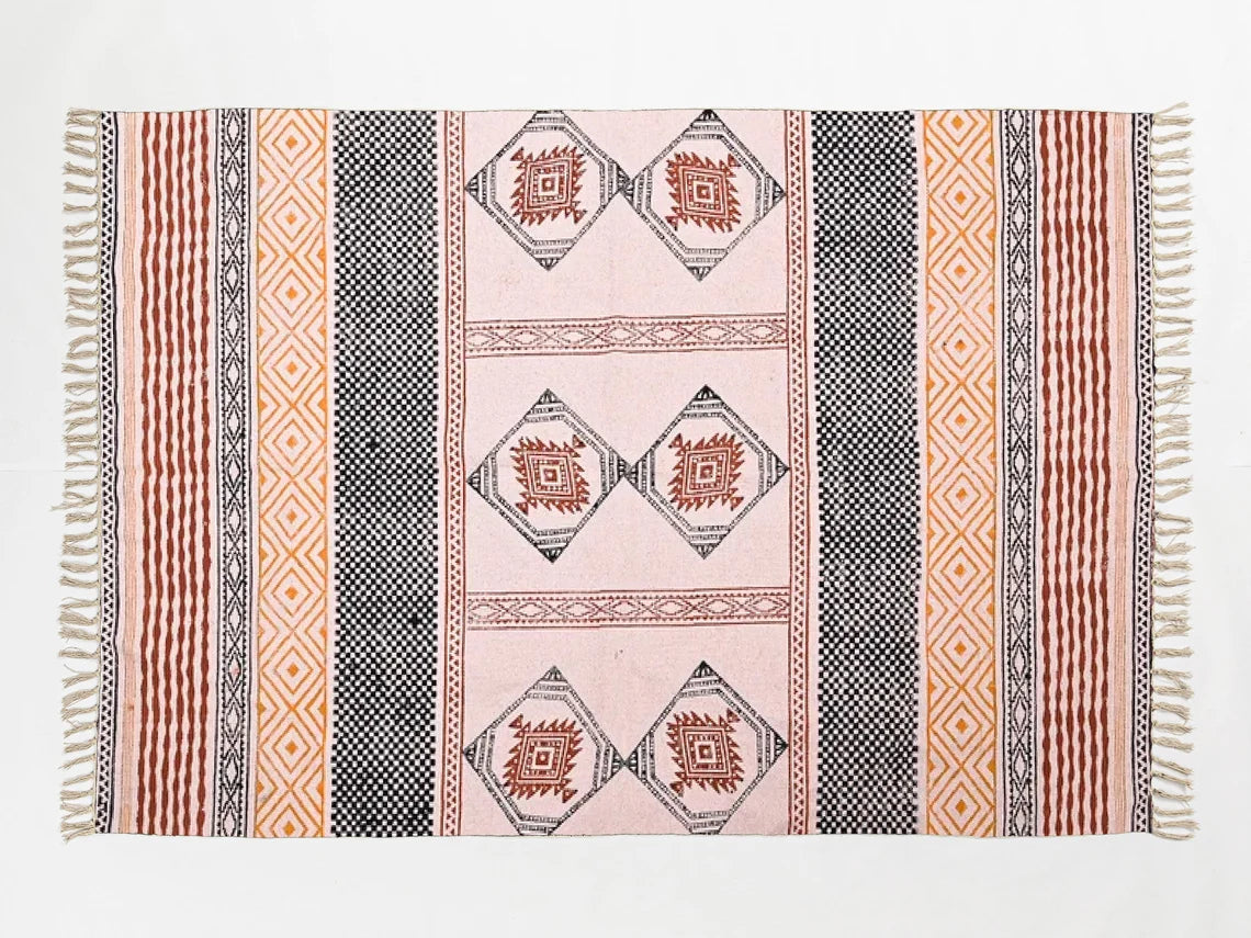 4x4 6x6 9x9 Feet Outdoor Garden Yoga Rug Indian Cotton Rug Handmade Square Area Rug Block Printed Area Rug For Living Room Bedroom Rug