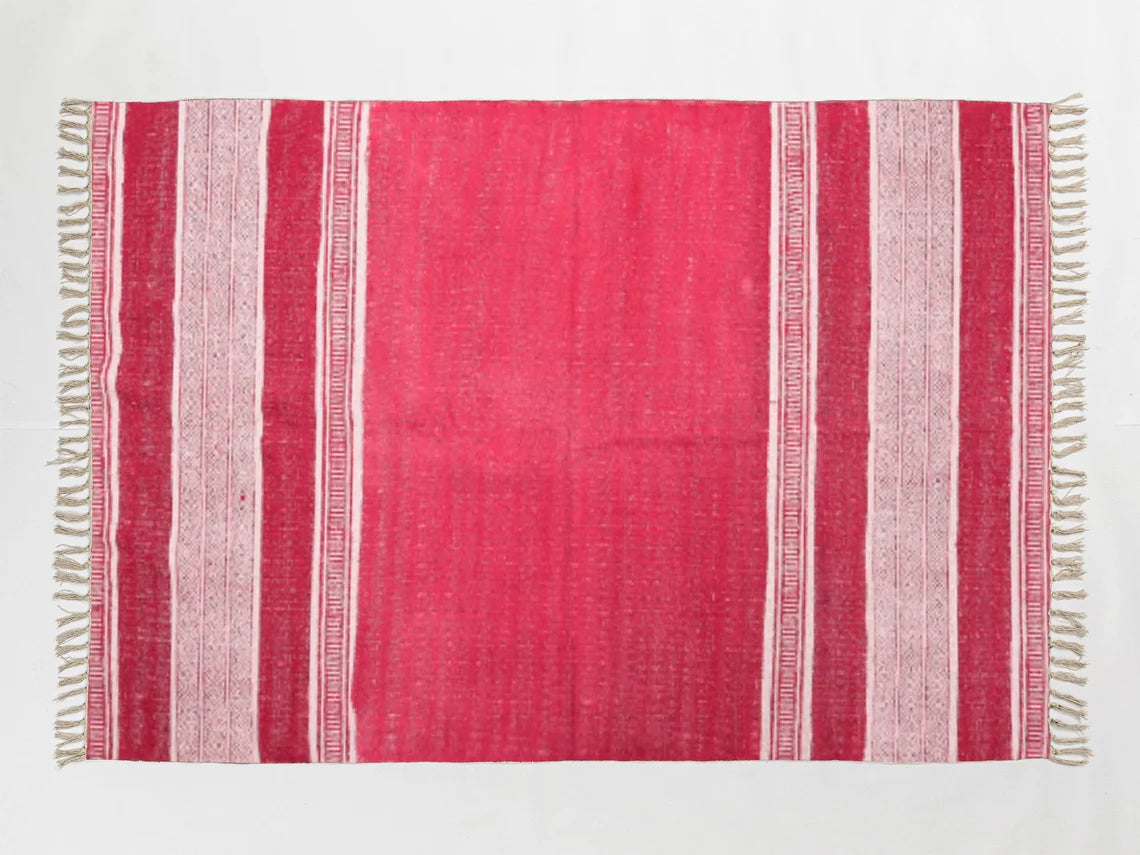 Red Maroon Cotton Rug Hand Block Print Rug Handmade Rug Dhurrie Rug Outdoor Rug, Indoor Rug, Outdoor Garden Rug, Rug For Bedroom, 6x9 Feet