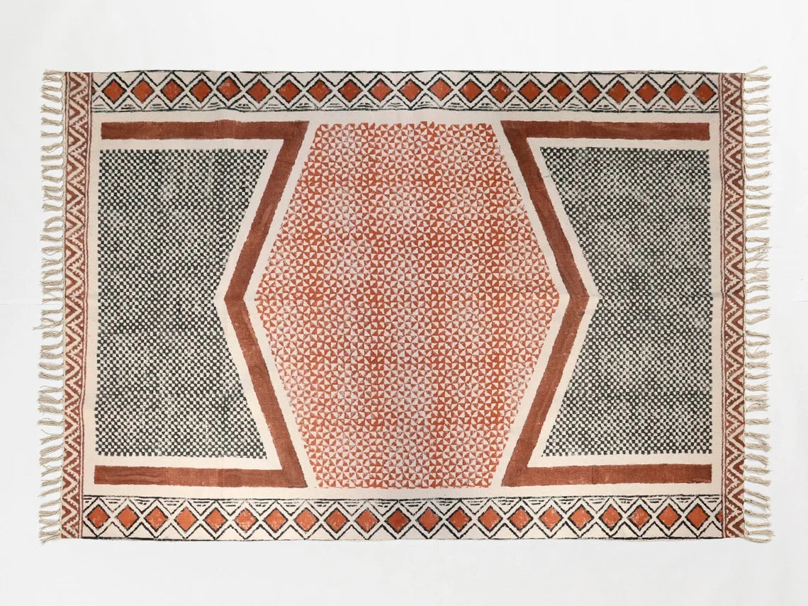 4x6, 5x8, 6x9 feet rug, cotton geometric rug, blcok printed rug, handmade rug, kilim boho rug, outdoor rug