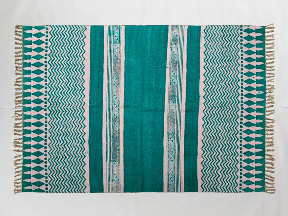 9x12 Feet Extra Large Rug Hand Block Print Rug, Handmade Rug, Dhurrie Rug, Rug For Living Room, Bedroom Rug, Navajo Rug Outdoor Area Rug