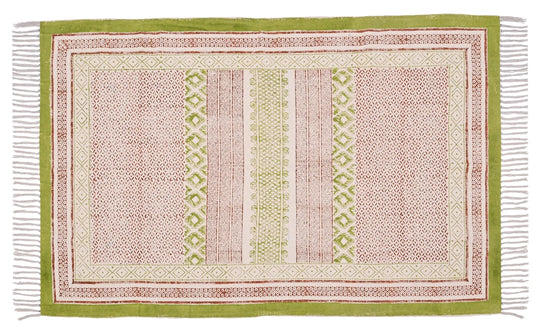 Handmade cotton rug Block print rug Green rug Living room rug Bedroom rug Kitchen runner rug Square rug, 3x5 4x6 8x10 Feet