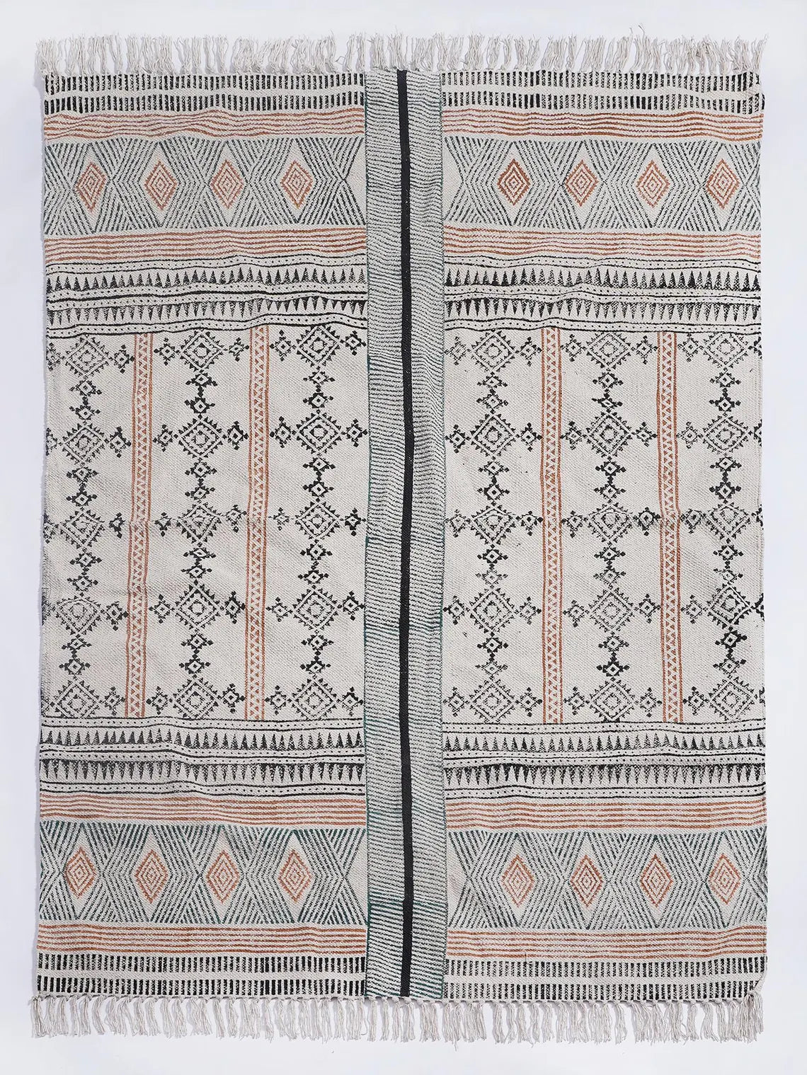 Bedroom area rug Hand block printed  cotton geometric rug Navajo rug Dhurrie rug  Cotton area rug Living room rug 5x8 feet