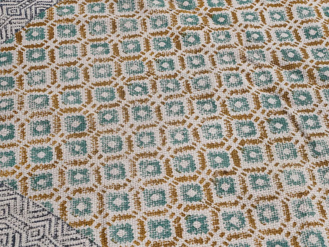 Indian Hand Block Printed Cotton rug  Bedroom rug Hall rug Kitchen rug green color rug  Dhurrie rug Boho rug Custom rug area rug 4x6 feet