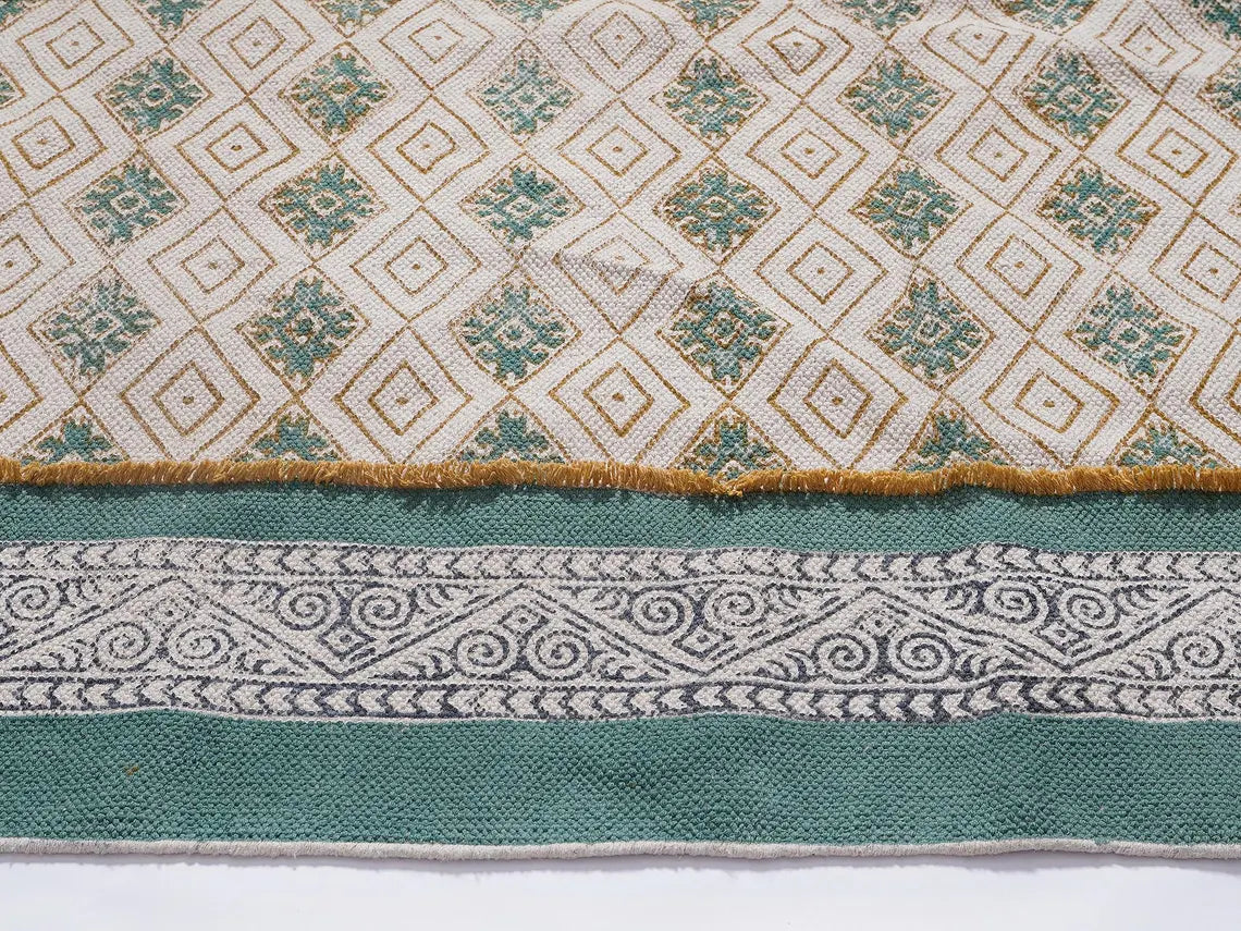 Hand Block Printed Dhurrie rug Cotton rug Washable Rug Flatweave rug  Living Room Rug   Bedroom rug Hall rug Kitchen rug 4x6 feet