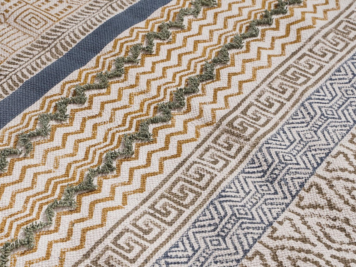 Hand Block Printed rug, Cotton Rug,  Flatweave Cotton Rug, bedroom  Rug, Handmade Rug, , Washable rug,  Cotton runner Rug, 2.6x10,3x10 ft.