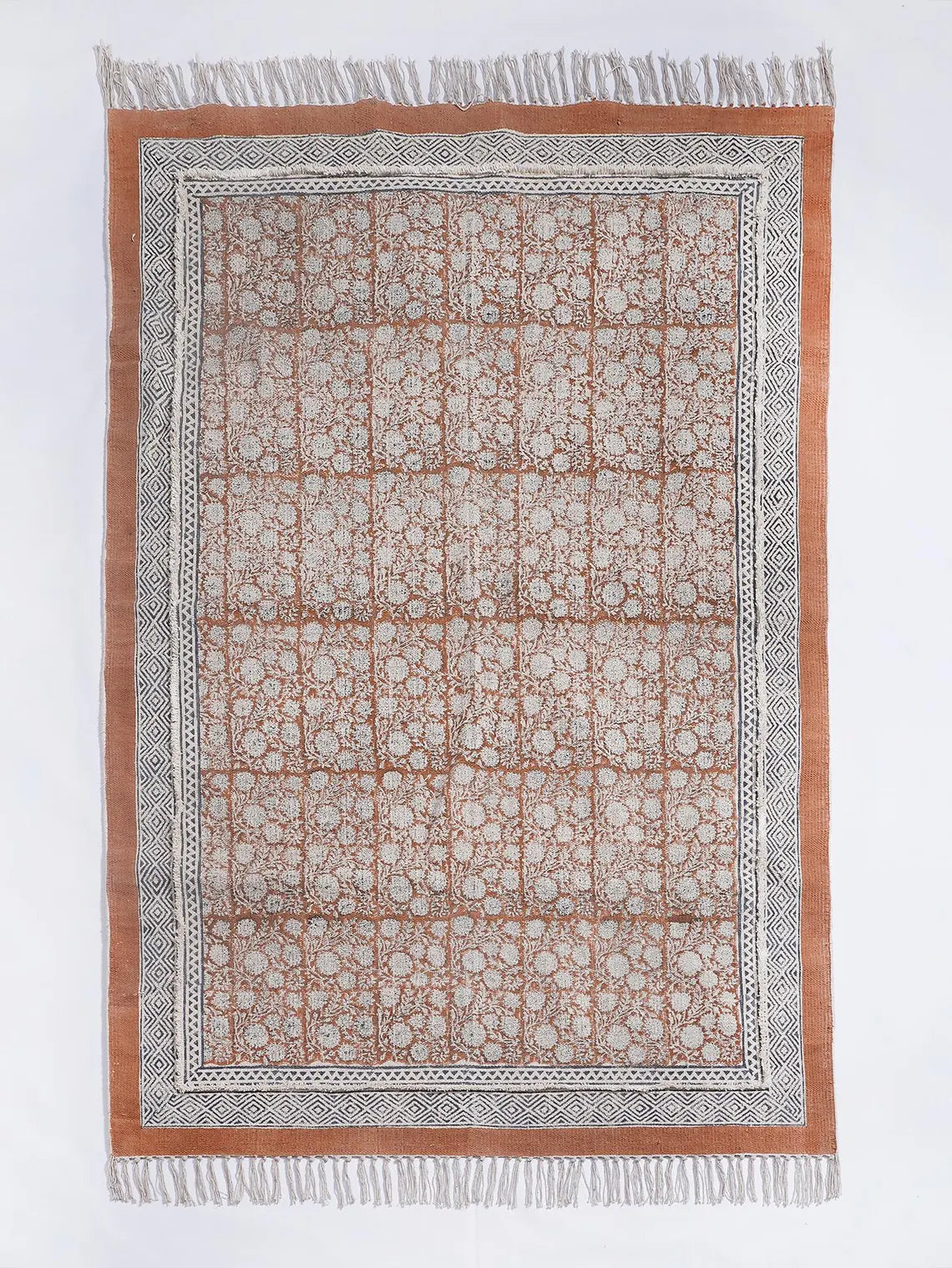 Cotton block printed rug handmade rug cotton runner rug flower print rug patio rug living Room Rug , area rug 2.6x10,3x10,4x10 ft