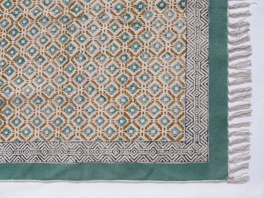 Indian Hand Block Printed Cotton rug  Bedroom rug Hall rug Kitchen rug green color rug  Dhurrie rug Boho rug Custom rug area rug 4x6 feet