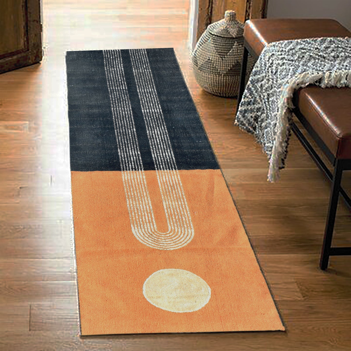 Orange blue rug Cotton area rug Outdoor rug Custom rug Indian rug Living room rug Kitchen rug 5x7 feet